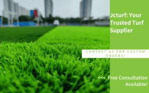 Césped artificial para campo de fútbol con fondo de paisaje urbano