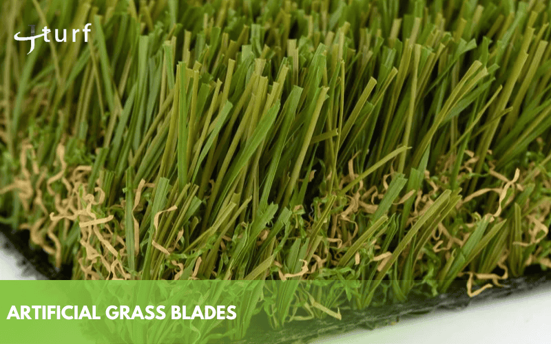What Is Turf Made Of and Why It Matters 1 Close up of realistic artificial grass blades for landscaping or sports fields