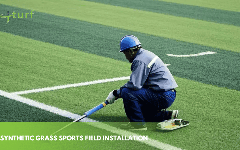 Césped artificial ecológico: tipos, beneficios, instalación y guía de compra 2 Instalación de campos deportivos de césped sintético con marcado de líneas de calidad profesional