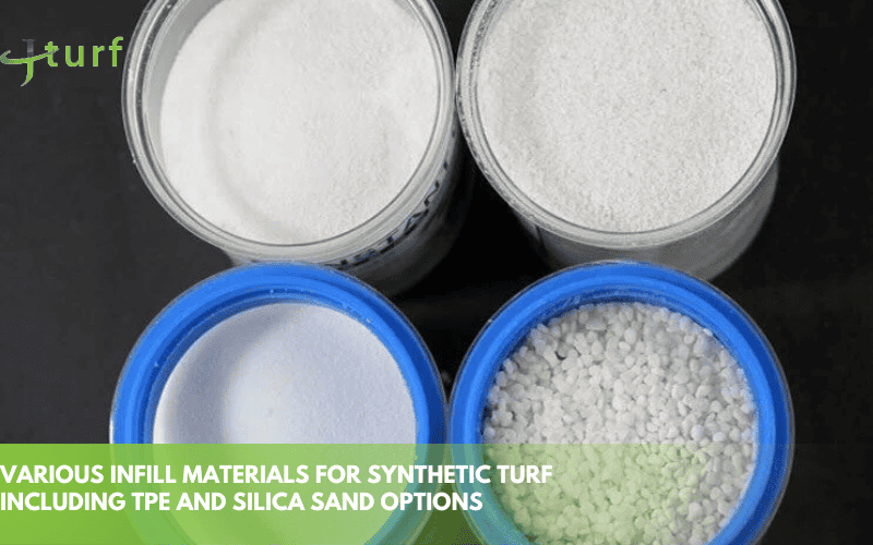 La mejor guía para usar polvo de granito en césped artificial 2 Diversos materiales de relleno para césped sintético, incluidas opciones de TPE y arena de sílice.